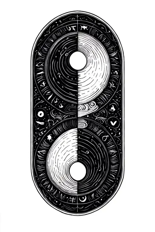A black ink forearm tattoo featuring a minimalist Yin-Yang symbol  zodiac symbols for Virgo and Aquarius tattoo design idea