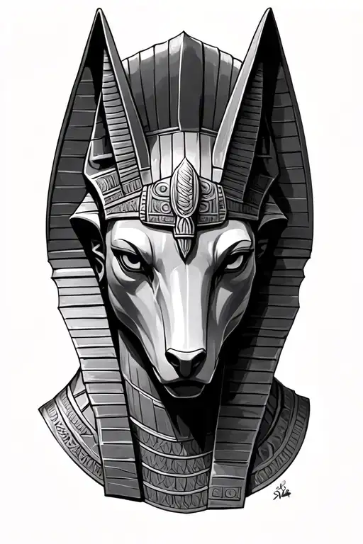 realistic realism Anubis sculpture style like its carved in stone design tattoo design idea