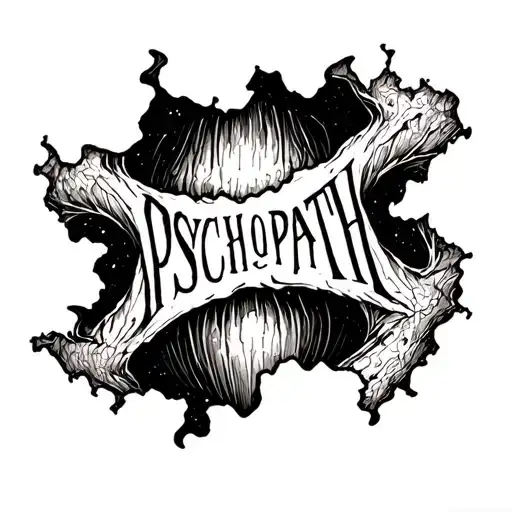 "PSYCHOPATH " a tear in the skin revealing this phrase  tattoo design idea