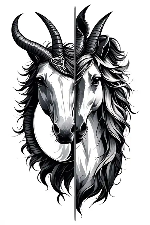 Sagittarius And Capricorn zodiac signs merged tattoo design idea