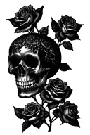 skull and roses memorial  Melysa McDaniel 4-19-77    10-23-23  tattoo design idea