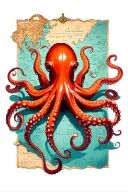 red octopus on treasure map tattoo design idea