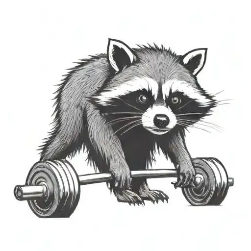 Racoon deadlifting barbell tattoo design idea