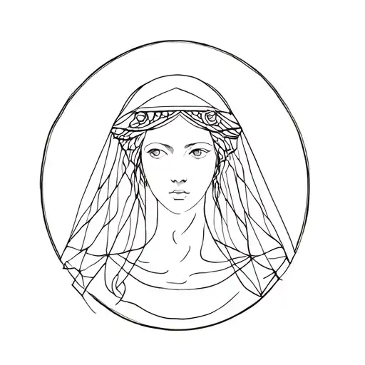 Hecate triple moon goddess portrait wearing veil tattoo design idea