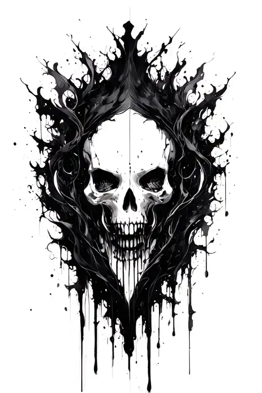 dark abstract, expressive blackwork, raw brush strokes cyber gothic ornamental, black ink tattoo design idea