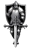 Scottish knight one 1 knee in armor wielding sword and shield  tattoo design idea