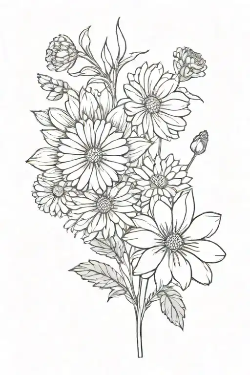 chrysanthemum, marigold, snow drop ,  and cosmos birth flower tattoo tattoo design idea