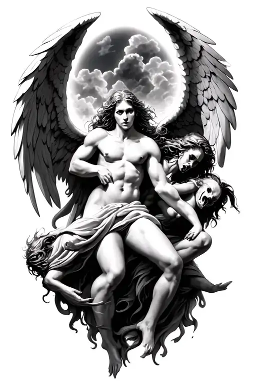 angels battling demons tattoo design idea