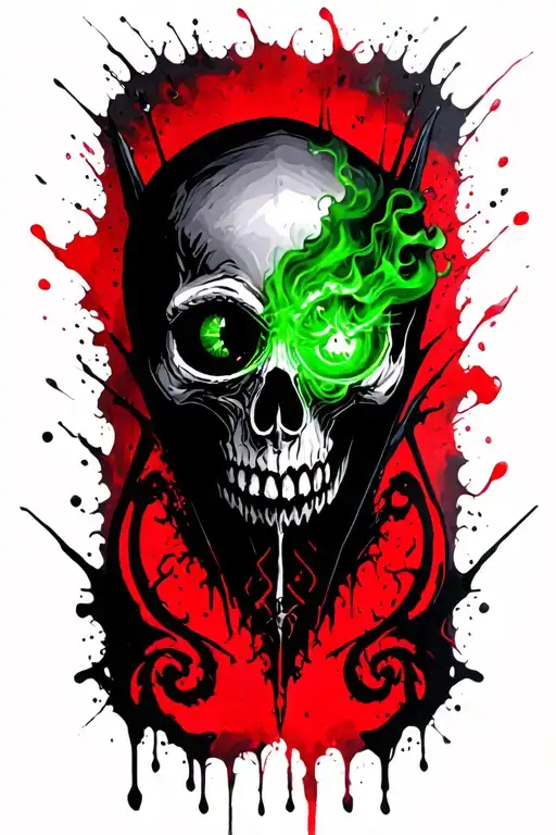 Make me a death eater dark mark with vecna as the skull with green smoke coming out of one eye tattoo design idea