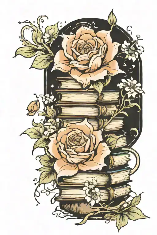 teacher inspirational books and flowers growing tattoo design idea