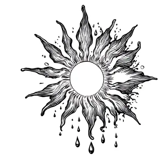 a rising sun melting into rain drops tattoo design idea