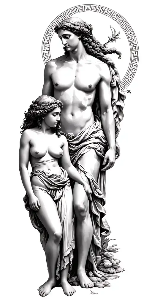 greek mythology and family posing tattoo design idea