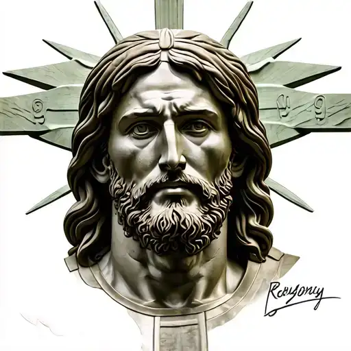 Christ the redeemer statue with messi's face tattoo design idea