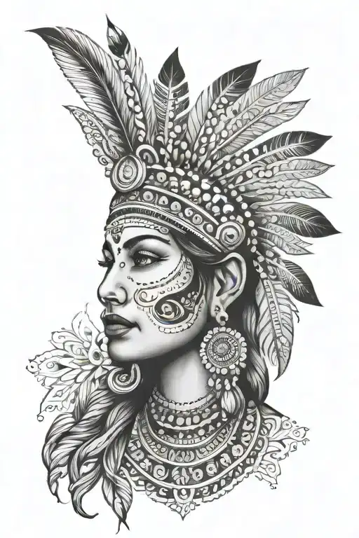 Indian lady head tattoo design idea