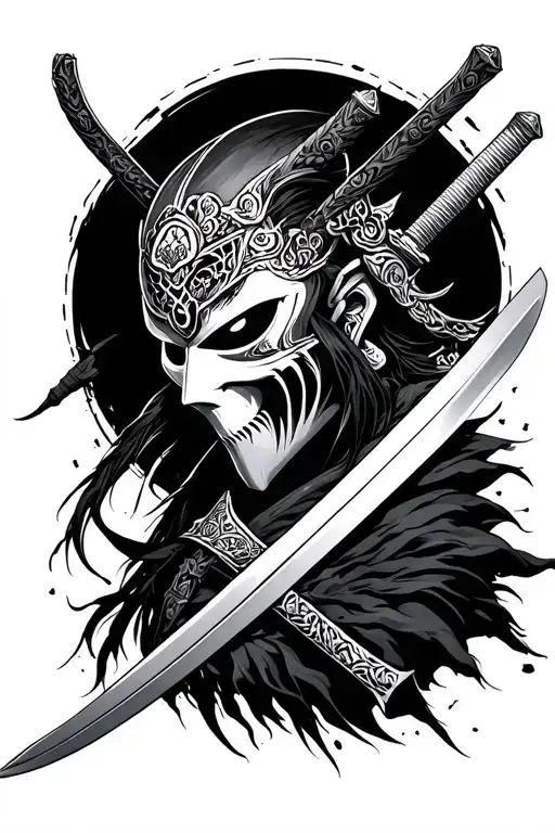 Ghost Of Tsushima JinSakai's Mask and sword surrounded tattoo design idea