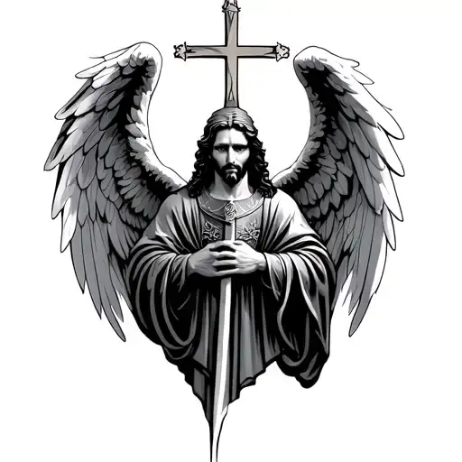 christian crusader man angel tattoo design idea