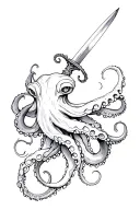 octopus tentacle and dagger tattoo design idea