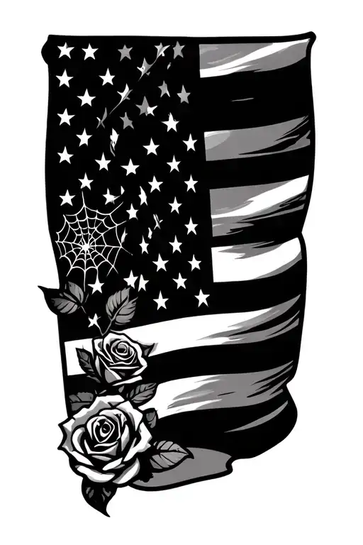 usa flag in color, add some spider webs on the elbow and roses  tattoo design idea