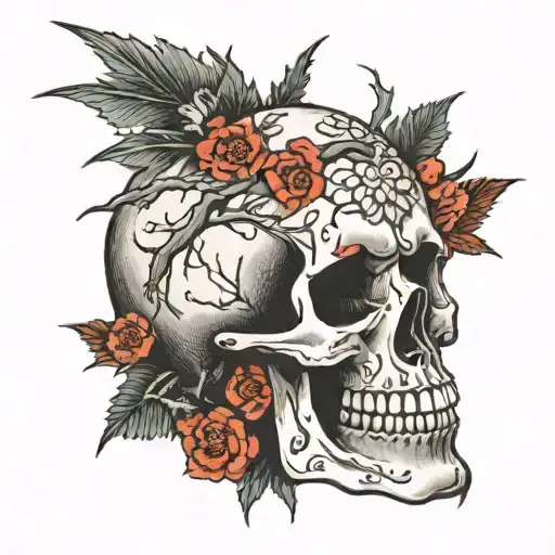 skull with thorns tattoo design idea