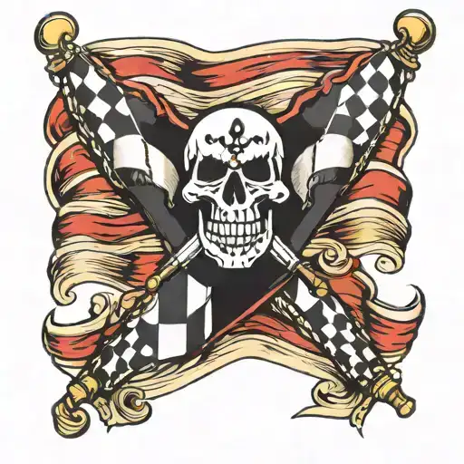 checkered flag jolly roger flag crossed  tattoo design idea