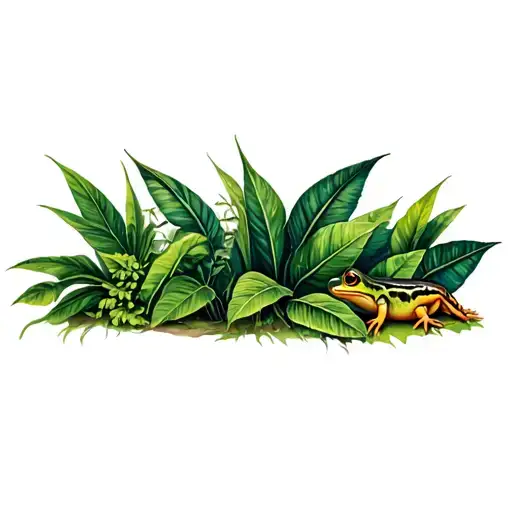 rainforest plants with a toad on the side tattoo design idea