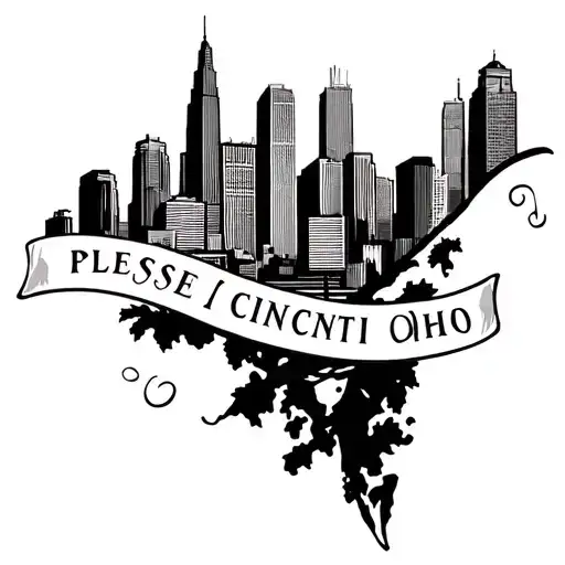 A Cincinnati ohio skyline black and white tattoo, full lower left leg wrapped around. Please put the skyline of the city tattoo design idea