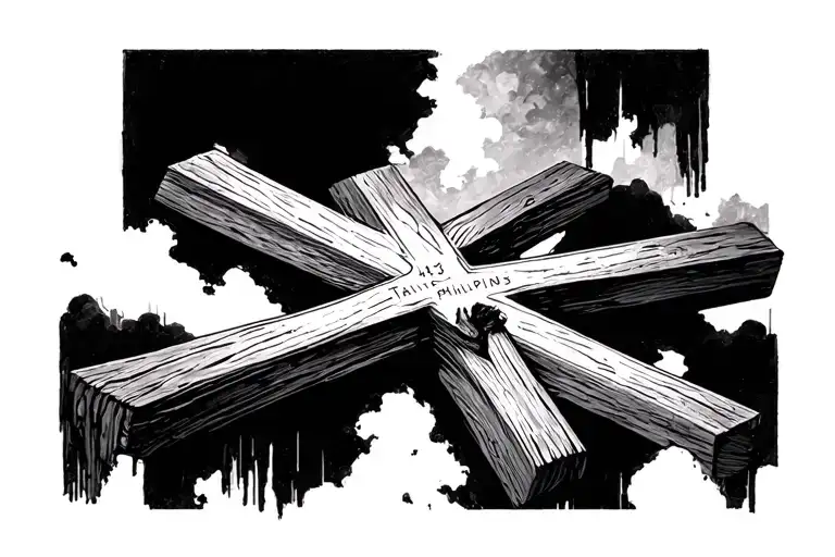 faded cross with philippians 4:13 tattoo design idea