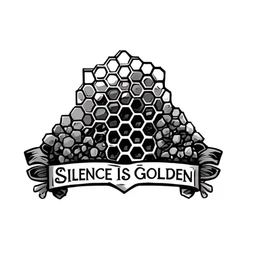Honeycomb on throat with the words "Silence is Golden" above tattoo design idea