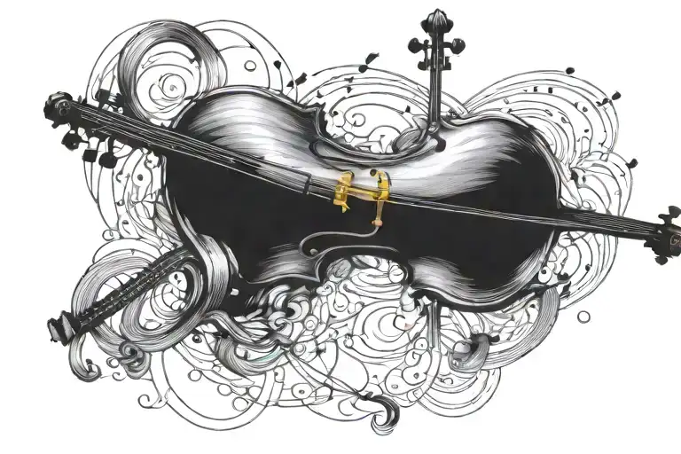 A tattoo design combining a cello and a galaxy to represent the client's love for music and space exploration tattoo design idea