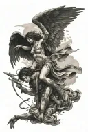 dark fallen angel falling war scene tattoo design idea