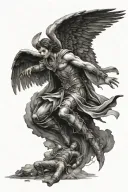 dark fallen angel falling war scene tattoo design idea