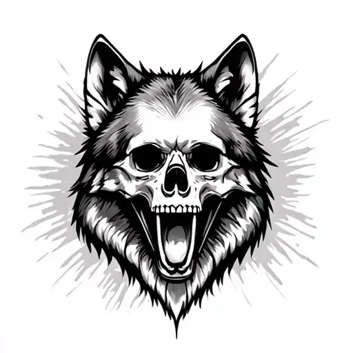 skull and wolf face tattoo design idea