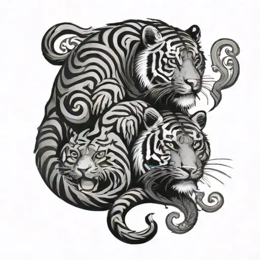 monkey and tiger yin yang tattoo design idea