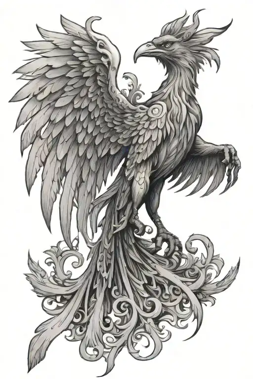 phoenix with open wings spread wings with head center tattoo design idea