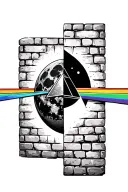 pink floyd brick wall and moon and pyramid prism merged together tattoo design idea