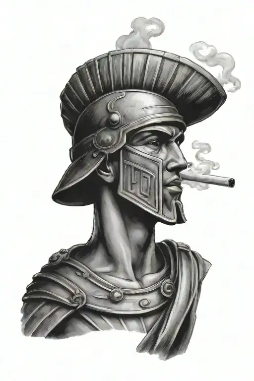 Roman soldier smoking a cigarette tattoo design idea