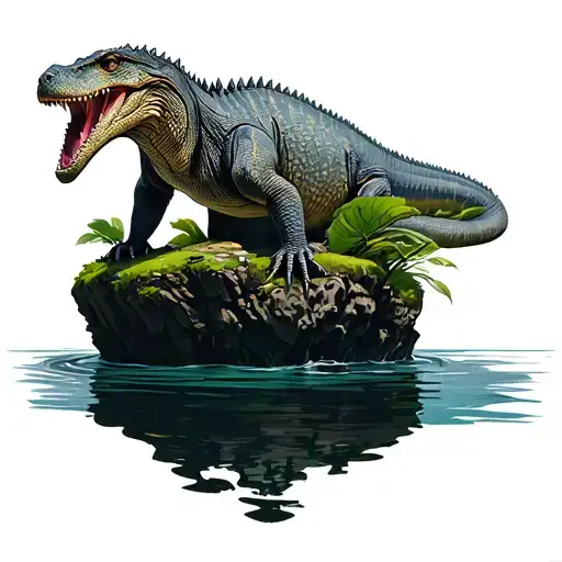 Komodo Dragon on a floating island tattoo design idea