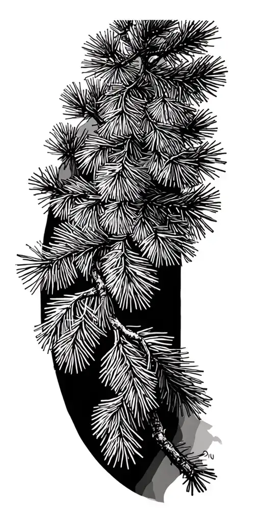 pine tree branch black and white white background, not a lot of black tattoo design idea