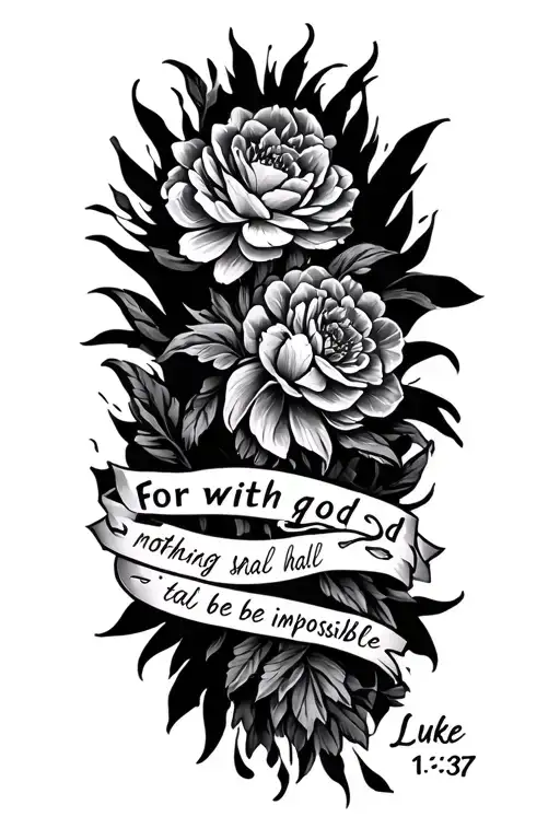 japonese style with "for with god nothing shall be impossible Luke 1:37" quote around it forearm  tattoo design idea