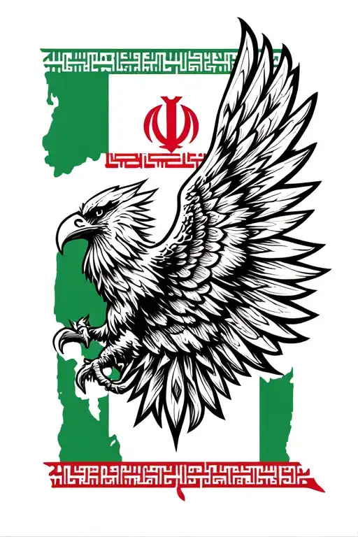 A wing of the eagle and the flag of Iran tattoo design idea
