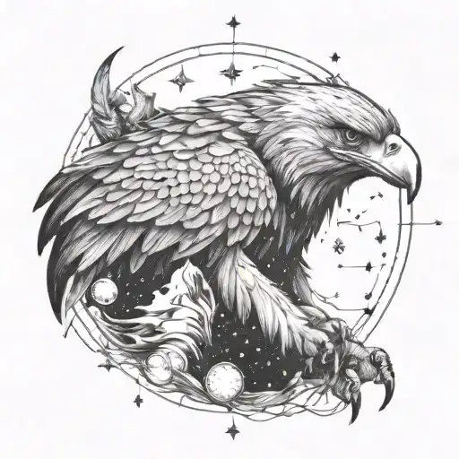 eagle, wolf and aquarius constellation merging together tattoo design idea