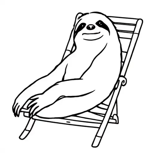 A minimalist design of a sloth relaxing on a beach chair at a theme park tattoo design idea