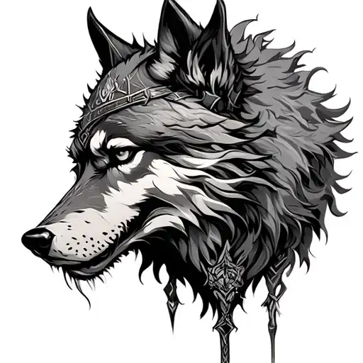 norse hel nordic godess of death and fenrir wolf tattoo design idea