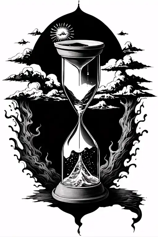 hourglass with heaven in it at the top flowing down to hell at the bottom tattoo design idea
