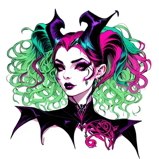 medusa, maleficent, harley quinn tattoo design idea