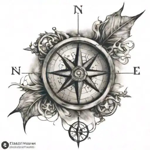 cross and compass rose intertwined tattoo design idea