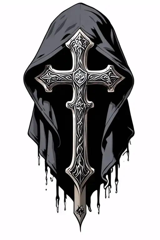 hooded warrior christian cross tattoo design idea