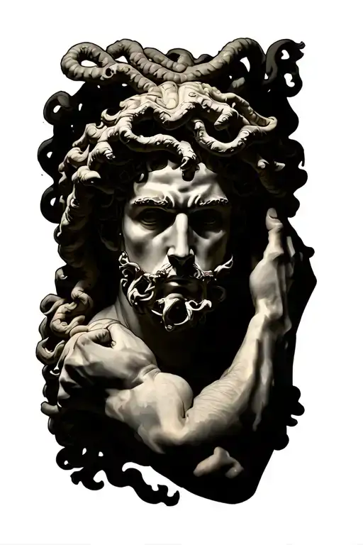 perseus holding medusa head tattoo design idea