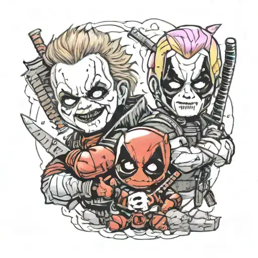 chucky and deadpool full color tattoo tattoo design idea