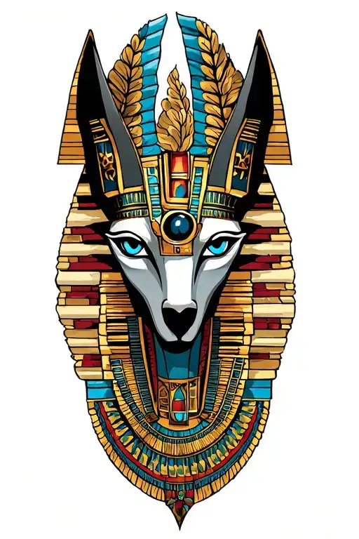A Fusion Of Egyptian And Inka Symbolism, Featuring Anubis And all seing eye On in Machu Picchu and nature tattoo design idea